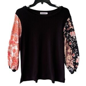 HOCOSIT WOMENS BLACK WAFFLE
KNIT TOP DECORATIVE LONG SLEEVES SIZE MEDIUM